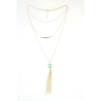 Naszyjnik Długi Potrójny Z Koralikiem Zielony