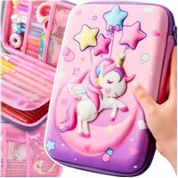 PIÓRNIK SZKOLNY RÓŻ JEDNOROŻEC 3D ORGANIZER NA KREDKI TABLET DO SZKOŁY 3W1