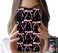 ETUI DO OPPO A91 - CZARNO RÓŻOWE WSTĄŻKI KOKARDKI WSTĄŻKA