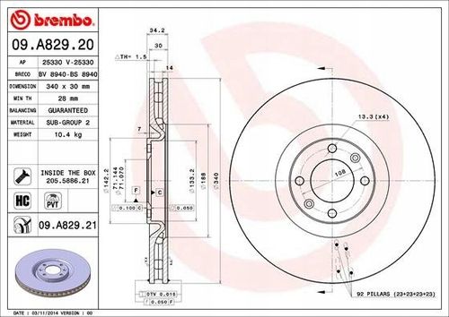 TARCZA HAM PRZOD 340X30 V BREMBO na Arena.pl