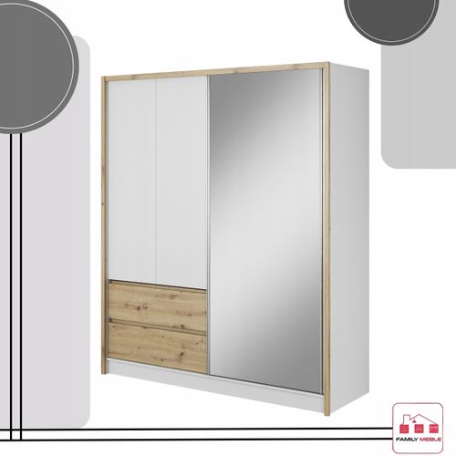 SZAFA GARDEROBA PRZESUWNA LILIA BIAŁA ARTISAN 180CM DUŻA DRĄŻEK LUSTRO na Arena.pl