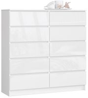 KOMODA K 120 cm 10 SZUFLAD BIAŁA WYSOKI POŁYSK