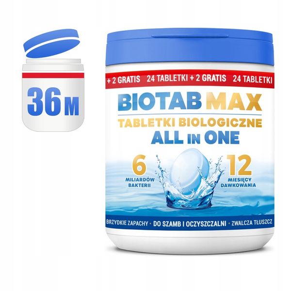 Bakterie do SZAMB BioTab MAX Tabletki biologiczne AiO + Tłuszcze na 2 lata zdjęcie 2