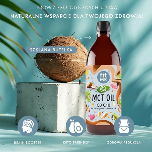 Olej MCT BIO z kokosa 500 ml 100 % kokosowy Coconut keto C8+C10 + pompka na Arena.pl
