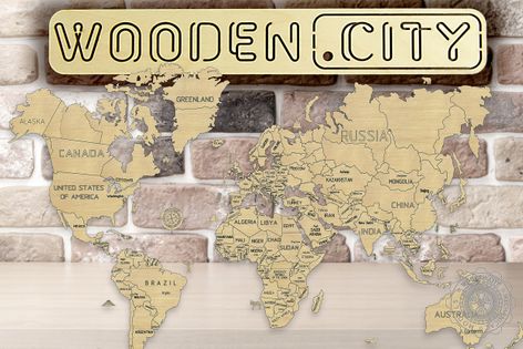 Mapa Świata L Puzzle 3D Drewniane Wooden City