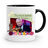 Kubek Czarny Śmieszny Pis Jarosław Kaczyński Z Nadrukiem Ze Zdjęciem