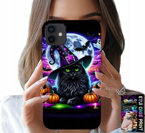 ETUI DO IPHONE 13 MINI - CZARNY KOTEK HALLOWEEN SALEM DYNIA WZORY na Arena.pl