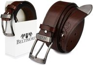 Beltimore męski skórzany pasek szeroki jeans brązowy 524