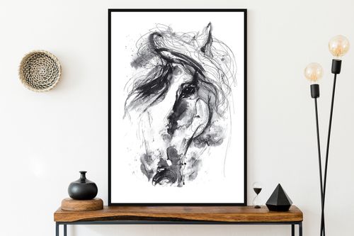 Plakat koń szkic portret 21x30 cm w czarnej ramie na Arena.pl