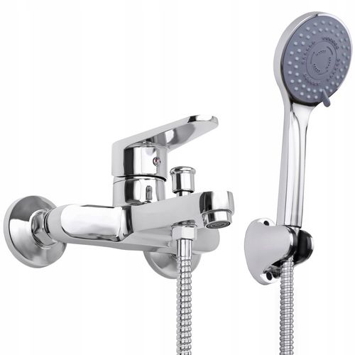 Bateria wannowa ścienna chrom srebrna z prysznicem kran do wanny YOKA HOME na Arena.pl