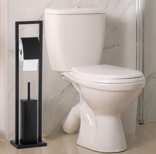 Stojak na papier toaletowy z uchwytem i szczotką do wc czarny loft YOKA na Arena.pl