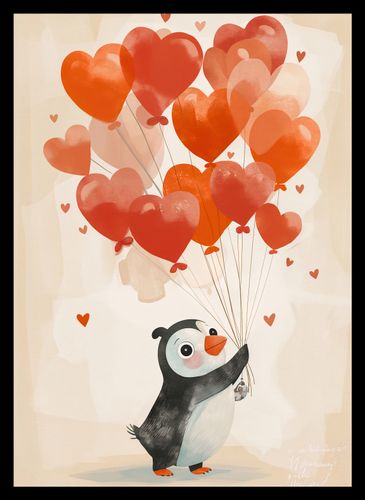 Plakat 25x35cm Pingwinek z Balonami na Arena.pl
