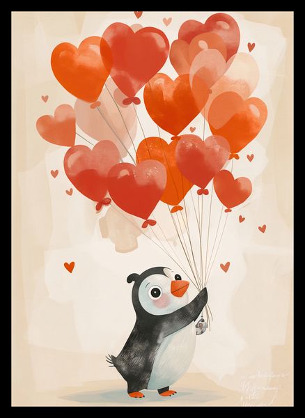Plakat 25x35cm Pingwinek z Balonami zdjęcie 2