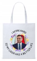 Prezydent Andrzej Duda Torba Eco Biała Shopper Z Nadrukiem Ze Zdjęciem