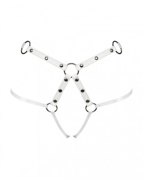 Biała, Skórzana Uprząż - Obsessive A758 S/M/L zdjęcie 3