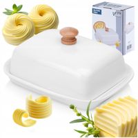 MASELNICZKA CERAMICZNA BIAŁA POJEMNIK NA MASŁO Z POKRYWKĄ KUCHENNA