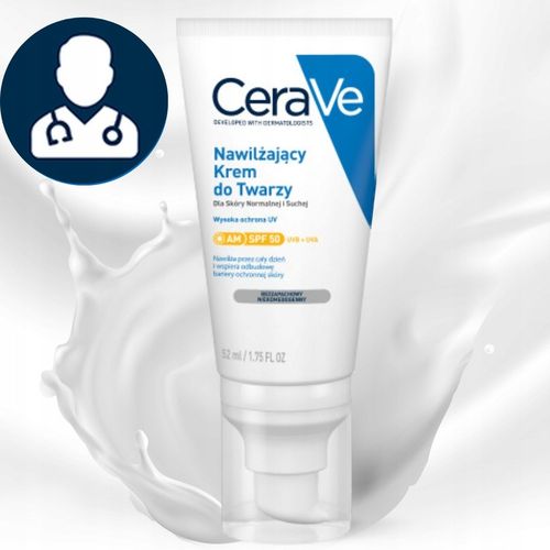 CeraVe Nawilżający Krem do Twarzy SPF 50 52ml, Żel Myjący 236 ml + prezent na Arena.pl