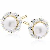 POZŁACANE SREBRNE KOLCZYKI KÓŁKA KÓŁECZKA PERŁY PEREŁKI BIAŁE CYRKONIE