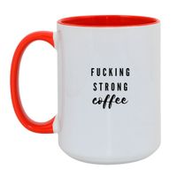 KUBEK "FUCKING STRONG COFFEE" Wzór - Duży Biało-Czerwony 450 ml