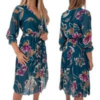 Szyfonowa Sukienka Midi z paskiem na różne okazje SUKIENKA AMOT 4 w kwiaty