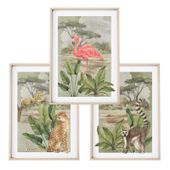 ZESTAW 3 szt. Plakaty Obrazki do Pokoju Dziecięcego Salonu SAFARI A3