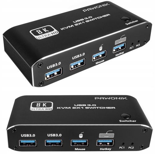 Przełącznik KVM HDMI 2.1 Konsola Switch 4K 120Hz 8K 2 4xUSB 3.0 2xPC 1Ekran na Arena.pl