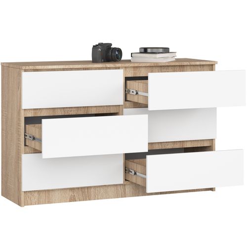 KOMODA K 120 cm 6 SZUFLAD SONOMA / BIAŁA na Arena.pl