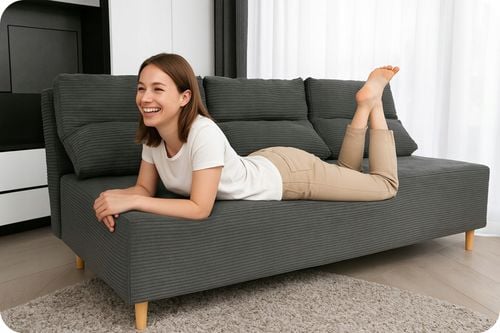 Kanapa sofa KIMO funkcja spania pojemnik Anafi szara sztruks na Arena.pl