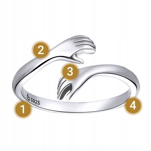 PIERŚCIONEK DŁONIE UŚCISK srebro 925 regulowany srebrny przytulenie pr. 925 na Arena.pl