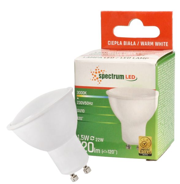 Żarówka LED GU10 1,5W 230V ciepła WW WOJ+13268 10 SZTUK SPECTRUM LED zdjęcie 2