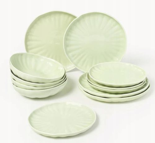 Komplet naczyń z porcelany z reliefem Sali, dla 4 osób 12elem Jasny zielony na Arena.pl