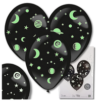 balony dmuchane lateksowe czarne 3 szt + naklejki gwiazdki fluo na urodziny