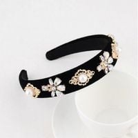 opaska turban z materiału zdobiona welurowa czarna + złote kryształy o353