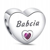 Zawieszka SREBRO 925 Charms Koralik Babcia Serce Dzień Babci