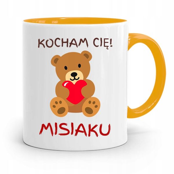 Kubek Żółty Dla Dziewczyny Kocham Cię Misiaku Z Nadrukiem Ze Zdjęciem zdjęcie 1