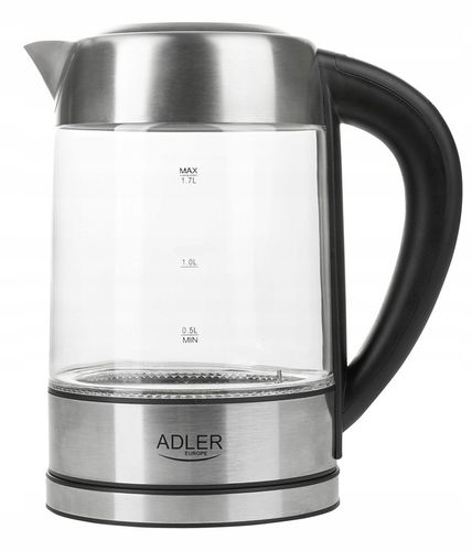 CZAJNIK ELEKTRYCZNY SZKLANY BEZPRZEWODOWY LED 1,7L REGULACJA TEMP 2200 na Arena.pl