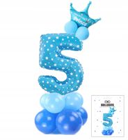 ZESTAW BALONÓW STOJĄCY NIEBIESKI Z CYFRĄ 5 NA PRZYJĘCIE URODZINOWE