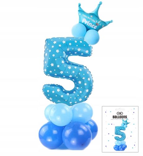 ZESTAW BALONÓW STOJĄCY NIEBIESKI Z CYFRĄ 5 NA PRZYJĘCIE URODZINOWE na Arena.pl
