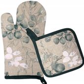 Rękawica kuchenna tekstylna gruba z podkładką bawełniana zielona liście