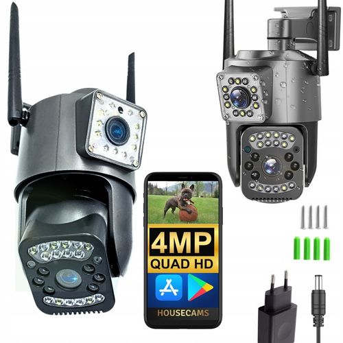 PODWÓJNA KAMERA WIFI IP ZEWNĘTRZNA OBROTOWA 2K ŚLEDZENIE 4MPX DOŚWIETLENIE na Arena.pl