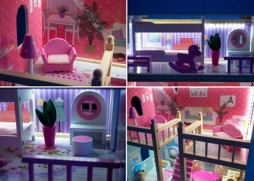 Domek dla Lalek Drewniany Duży Oświetlenie LED Mebelki 3 Poziomy - XL 90cm na Arena.pl