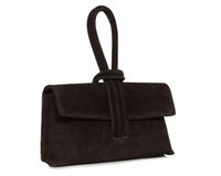 WŁOSKA SKÓRZANA KOPERTÓWKA TOREBKA WIZYTOWA SOLOME FLORA BRĄZOWA ZAMSZOWA