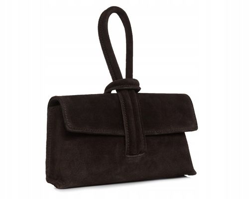 WŁOSKA SKÓRZANA KOPERTÓWKA TOREBKA WIZYTOWA SOLOME FLORA BRĄZOWA ZAMSZOWA na Arena.pl