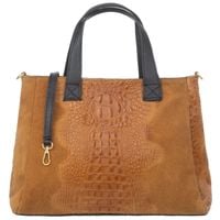 VERA PELLE torebka damska zamszowa shopper kroko z paskiem V543 camel