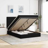 Rama łóżka otomana z materacami, czarna, 140x190 cm, aksamit