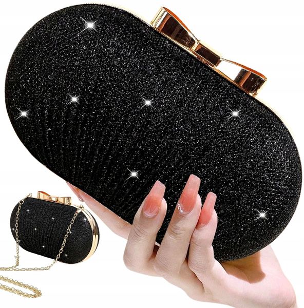 Czarna Torebka Wieczorowa Kopertówka Wizytowa Mała zdjęcie 2