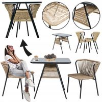 KOMPLET MEBLI OGRODOWYCH RATTANOWYCH TARAS BALKON KOMPAKTOWY ROMA CZARNY