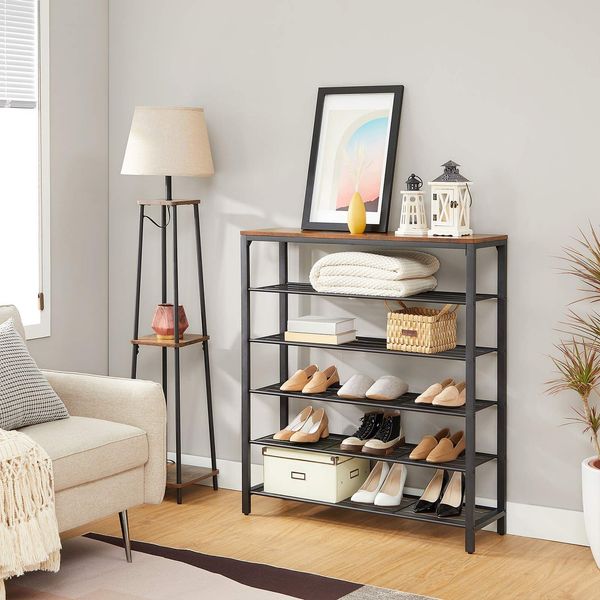 Regał do przedpokoju na buty loft z półką brązowy 5 poziomów zdjęcie 4