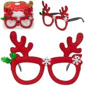 OKULARY ŚWIĄTECZNE RENIFER BROKATOWY ŚMIESZNE NA MIKOŁAJKI PRZEBRANIE