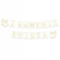 Baner komunijny girlanda napis DEKORACJA NA KOMUNIE złoty biały 250cm